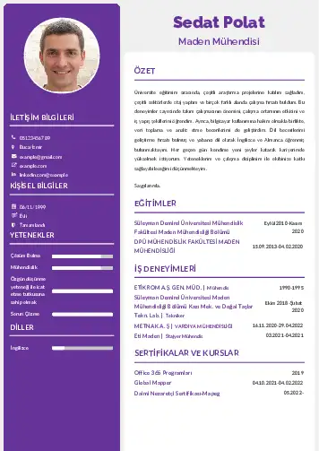 Maden Mühendisi Cv Örnekleri cv indir